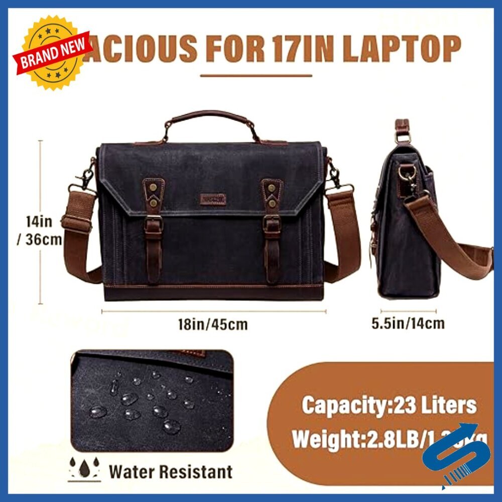 Vintage Canvas Leather Messenger Bag Laptop Satchel Briefcase Business Casual - Picture 3 of 7